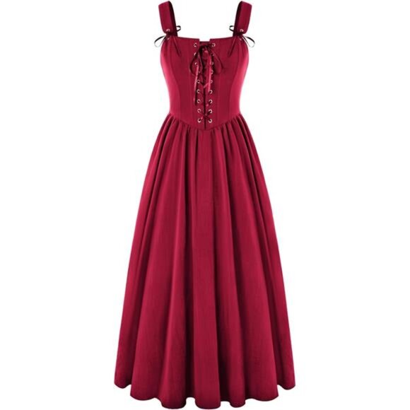 Womens Renaissance Dress Lace Up Red - Picture 1 of 5